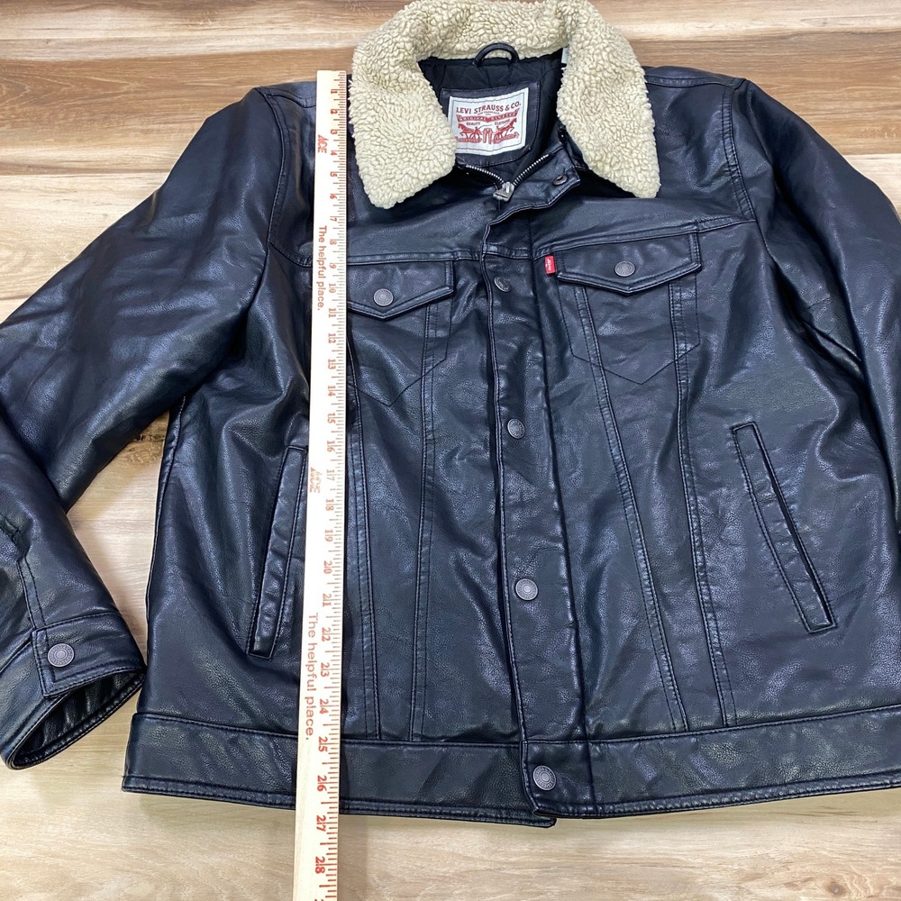 Levi's Trucker Jacket Mens L Sherpa Faux Leather Heritage Workwear Black Bomber - Picture 5 of 13
